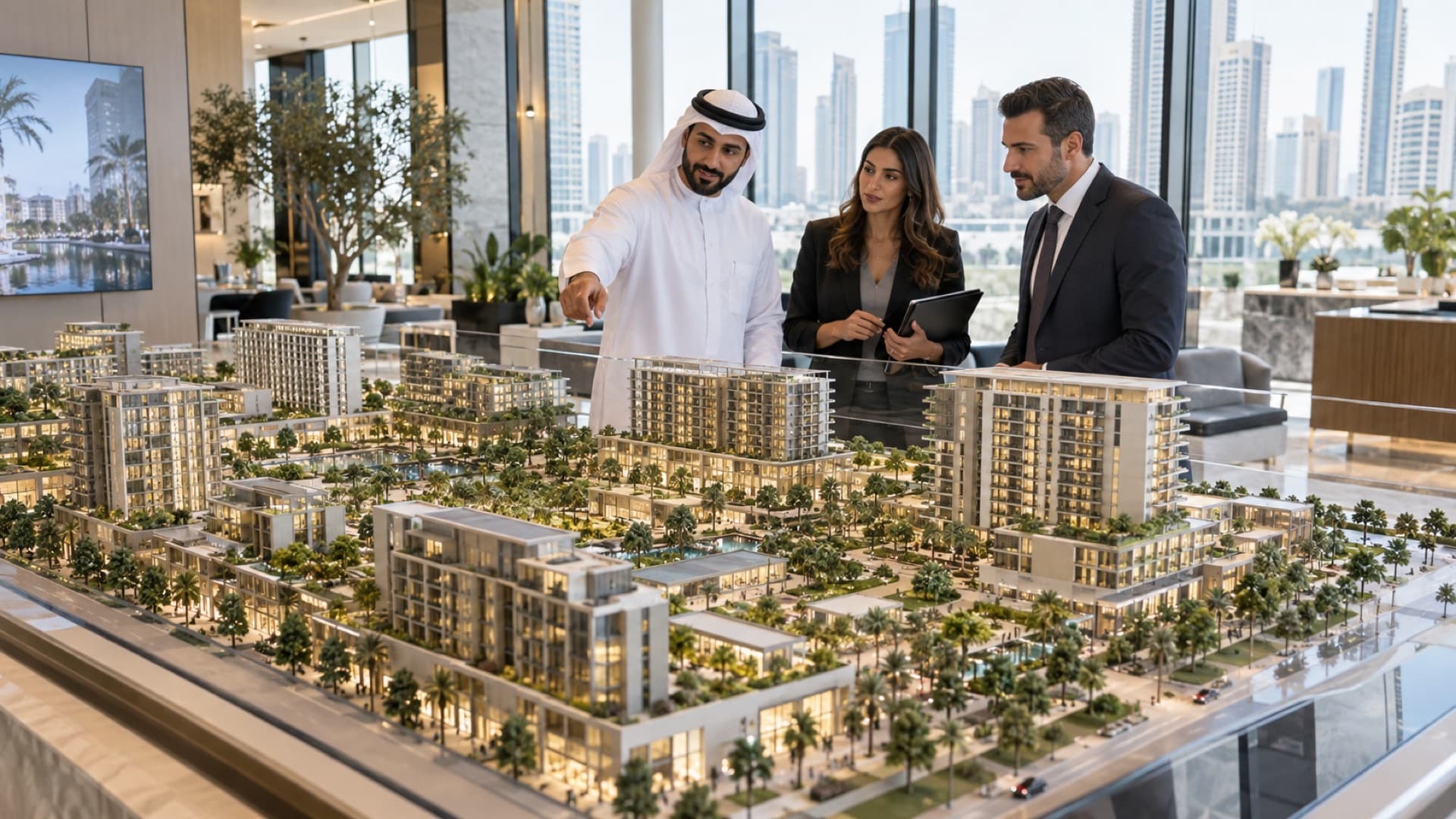 Developer walking clients through the masterplan model